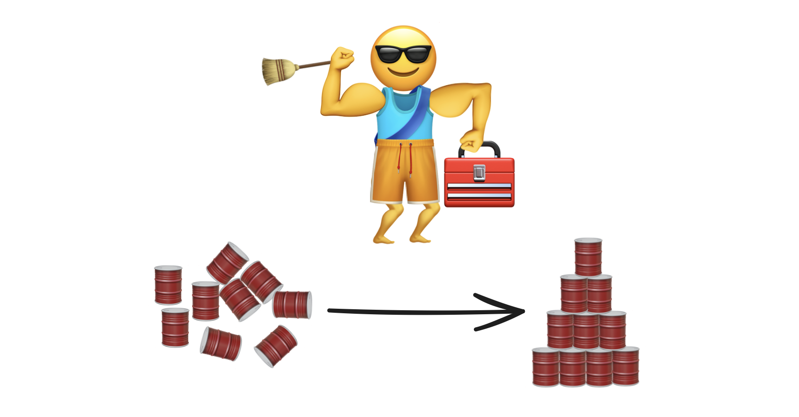 a man created with an emoji who holds a brush in one hand and a toolbox in the other